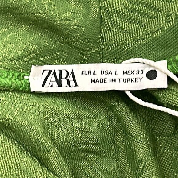 ZARA jacquard dress green ties wrap blogger favorite large L - Picture 12 of 13